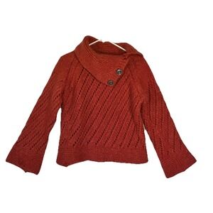 Fisherman Out of Ireland Sweater Womens M Wool Mohair Knit Mock Funnel Salmon